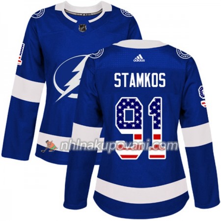 Tampa Bay Lightning Dresy Steven Stamkos 91 2017-2018 USA Flag Fashion Modrá Adidas Authentic - Dámské Tampa Bay Lightning Dresy Steven Stamkos 91 2017-2018 USA Flag Fashion Modrá Adidas Authentic - Dámské